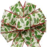 Christmas Bows - Wired Holly Berries on Natural Linen Bow (2.5"ribbon~10"Wx20"L)