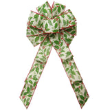 Natural Christmas Bows - Wired Holly Berries on Natural Linen Bow (2.5"ribbon~10"Wx20"L)