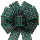 St Patrick's Day Bows - Wired Hunter Green Tartan Plaid Bow (2.5"ribbon~10"Wx20"L)