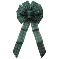 Tartan Plaid Bows - Wired Hunter Green Tartan Plaid Bow (2.5"ribbon~10"Wx20"L)