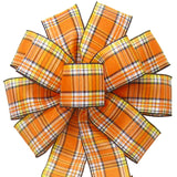 Plaid Fall Bows - Wired Ivory Orange & Black Plaid Bows (2.5"ribbon~10"Wx20"L)