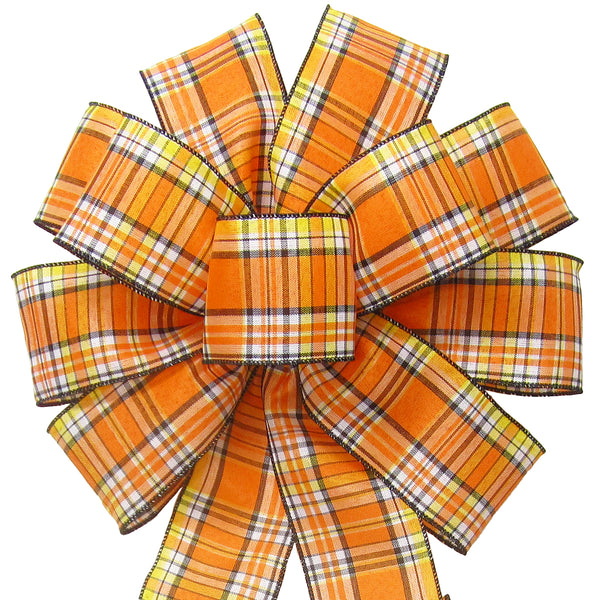 Handmade Orange Yellow & Red Plaid Bows – Small Country Rustic Fall Autumn Decor By Dogwood Farm Market