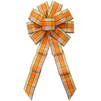 Plaid Fall Bows - Wired Ivory Orange & Black Plaid Bows (2.5"ribbon~10"Wx20"L)