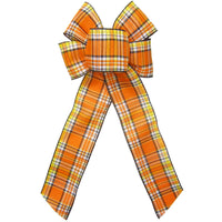 Plaid Fall Bows - Wired Ivory Orange & Black Plaid Bows (2.5"ribbon~6"Wx10"L)