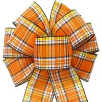 Fall Plaid Bows - Wired Ivory Orange & Black Plaid Bows (2.5"ribbon~8"Wx16"L)