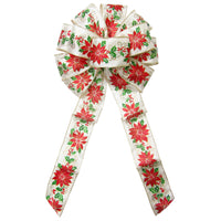 Wired Ivory & Red Poinsettia Bow (2.5"ribbon~10"Wx20"L)