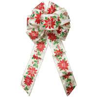 Wired Ivory & Red Poinsettia Bow (2.5"ribbon~8"Wx16"L)