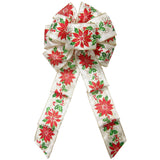 Wired Ivory & Red Poinsettia Bow (2.5"ribbon~8"Wx16"L)