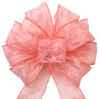 Wedding Bows - Wired Coral Lace Bows (2.5"ribbon~10"Wx20"L)