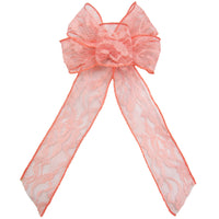 Lace Bows - Wired Coral Lace Bows (2.5"ribbon~6"Wx10"L)