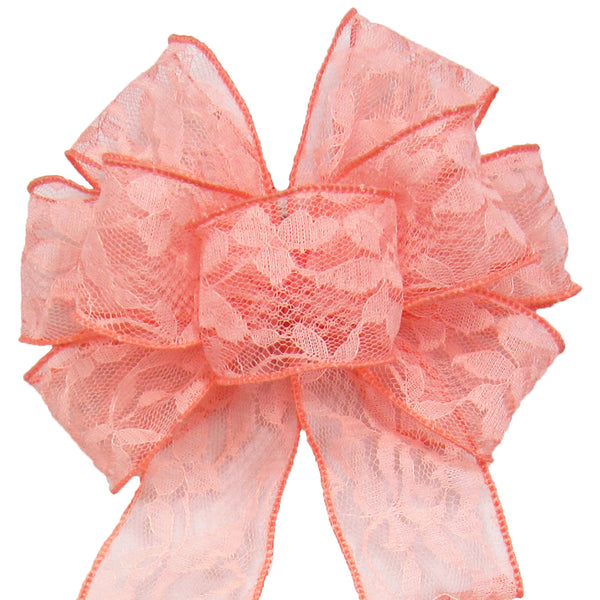 Lace Easter Bows - Wedding Bows - Wired Coral Lace Bows 6