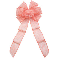 Lace Wreath Bows - Wired Coral Lace Bows (2.5"ribbon~8"Wx16"L)