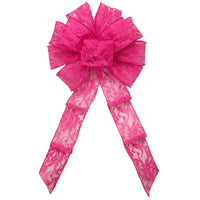 Lace Wreath Bows - Wired Bright Pink Lace Bows (2.5"ribbon~10"Wx20"L)