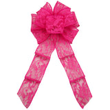 Lace Wreath Bows - Wired Bright Pink Lace Bows (2.5"ribbon~8"Wx16"L)