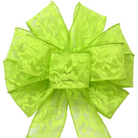 Lace Easter Bows - Wired Lime Green Lace Bows (2.5"ribbon~10"Wx20"L)
