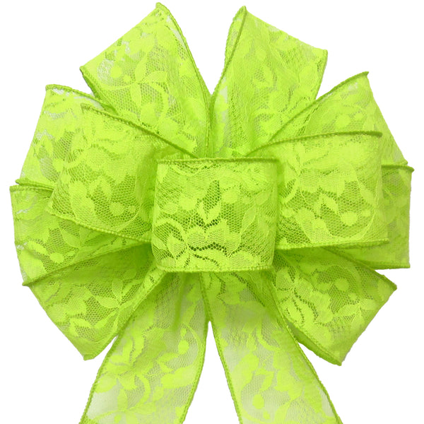 Lace Easter Bows - Wired Lime Green Lace Bows (2.5"ribbon~10"Wx20"L)