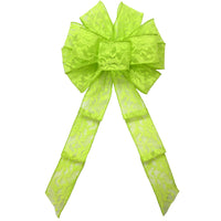 Lace Christmas Bows - Wired Lime Green Lace Bows (2.5"ribbon~10"Wx20"L)