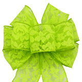 Lace Easter Bows - Wired Lime Green Lace Bows (2.5"ribbon~8"Wx16"L)