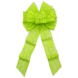 Spring Lace Bows - Wired Lime Green Lace Bows (2.5"ribbon~8"Wx16"L)