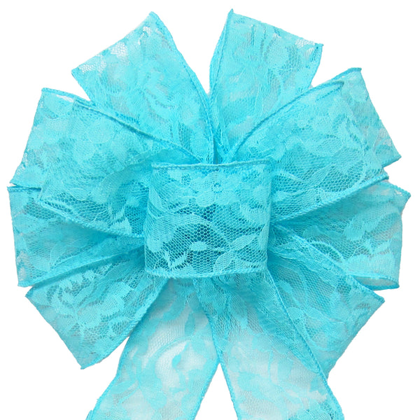 Lace Easter Bows - Wired Light Blue Lace Bows (2.5"ribbon~10"Wx20"L)