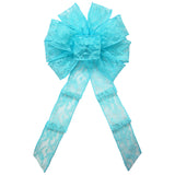 Lace Wedding Bows - Wired Light Blue Lace Bows (2.5"ribbon~10"Wx20"L)