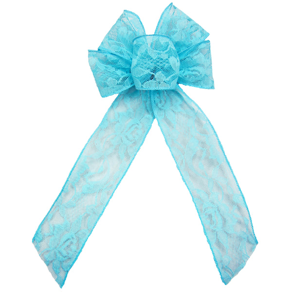 Lace Easter Bows - Wired Light Blue Lace Bows (2.5"ribbon~6"Wx10"L)