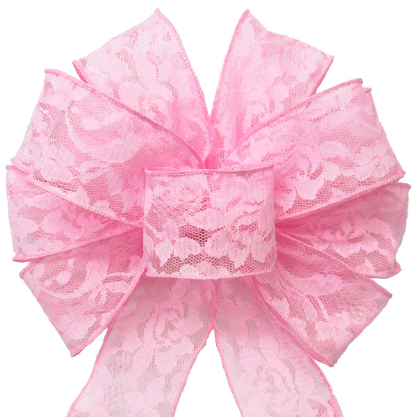 Lace Wedding Bows - Wired Light Pink Lace Bows (2.5"ribbon~10"Wx20"L)
