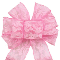 Lace Easter Bows - Wired Light Pink Lace Bows (2.5"ribbon~8"Wx16"L)