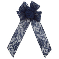 Lace Wreath Bows - Wired Navy Blue Lace Bows (2.5"ribbon~6"Wx10"L)