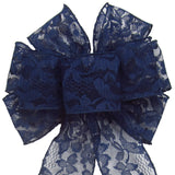 Lace Bows - Wired Navy Blue Lace Bows (2.5"ribbon~8"Wx16"L)