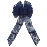 Lace Wreath Bows - Wired Navy Blue Lace Bows (2.5"ribbon~8"Wx16"L)