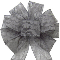 Lace Wedding Bows - Wired Mystic Pewter Gray Lace Bows (2.5"ribbon~10"Wx20"L)
