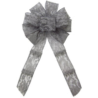 Lace Bows - Wired Mystic Pewter Gray Lace Bows (2.5"ribbon~10"Wx20"L)