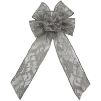 Lace Wreath Bows - Wired Mystic Pewter Gray Lace Bows (2.5"ribbon~6"Wx10"L)