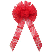 Valentine Bows - Wired Red Lace Bows (2.5"ribbon~10"Wx20"L)
