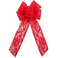 Valentine Bows - Wired Red Lace Bows (2.5"ribbon~6"Wx10"L)