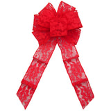 Valentines Day Bows - Wired Red Lace Bows (2.5"ribbon~8"Wx16"L)