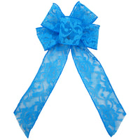 Wired Lace Bows - Wired Turquoise Blue Lace Bows (2.5"ribbon~6"Wx10"L)