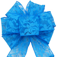 Lace Wreath Bows - Wired Turquoise Blue Lace Bows (2.5"ribbon~8"Wx16"L)