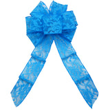 Lace Easter Bows - Wired Turquoise Blue Lace Bows (2.5"ribbon~8"Wx16"L)
