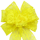 Spring Lace Bows - Wired Yellow Lace Bows (2.5"ribbon~8"Wx16"L)