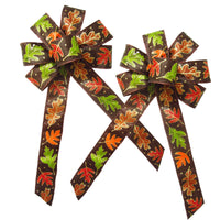 Wired Leaves of Fall Thanksgiving Bow (1.5"ribbon~6"Wx8"L) 2Pack