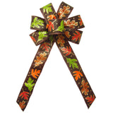 Small Thanksgiving Bows - Wired Leaves of Fall Thanksgiving Bow (1.5"ribbon~6"Wx10"L) 3Pack