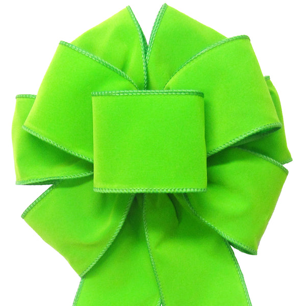 Wired Indoor Outdoor Lime Green Velvet Bow (2.5"ribbon~8"Wx16"L)