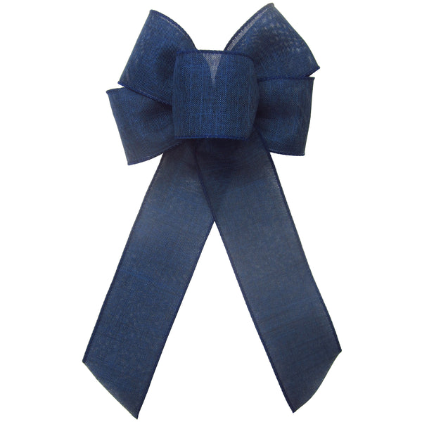 Wired Dark Navy Blue Linen Bow (2.5"ribbon~6"Wx10"L)