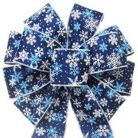 Christmas Wreath Bows - Wired Midnight Blue Snowflakes Bow (2.5"ribbon~10"Wx20"L)