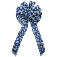 Christmas Bows - Wired Midnight Blue Snowflakes Bow (2.5"ribbon~10"Wx20"L)
