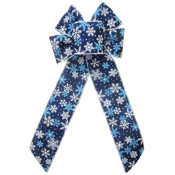Snowflake Bows - Wired Midnight Blue Snowflakes Bow (2.5"ribbon~6"Wx10"L)