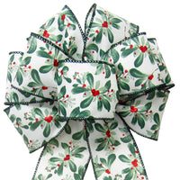 Wired Painted Mistletoe & Red Berries Bow (2.5"ribbon~8"Wx16"L)