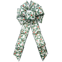 Wired Painted Mistletoe & Red Berries Bow (2.5"ribbon~8"Wx16"L)